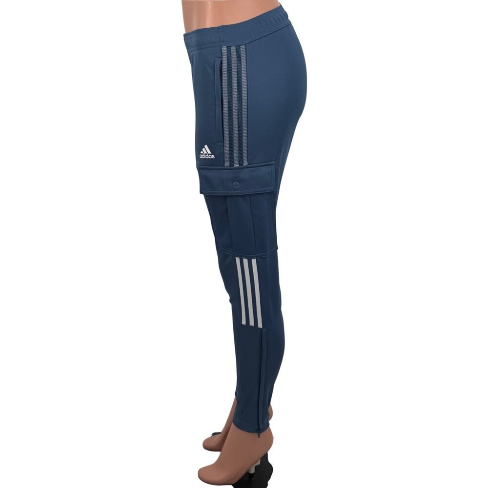 NWOT Adidas Blue Stripe Cargo Pocket Zip Ankle Jogger Pants | Athleisure Utility - Picture 6 of 16